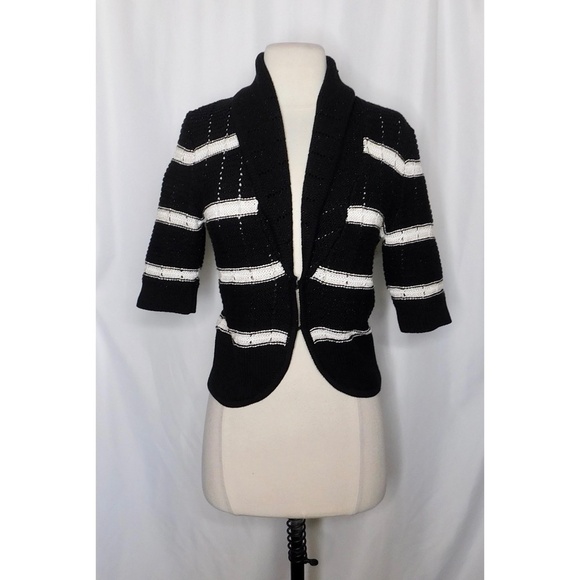 WHBM Striped Shawl Cardigan Sweater Metallic White House Black Market Small - Picture 1 of 10